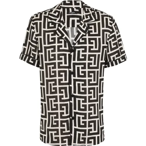 Monogram-printed shirt , male, Sizes: M, L, XL - Balmain - Modalova