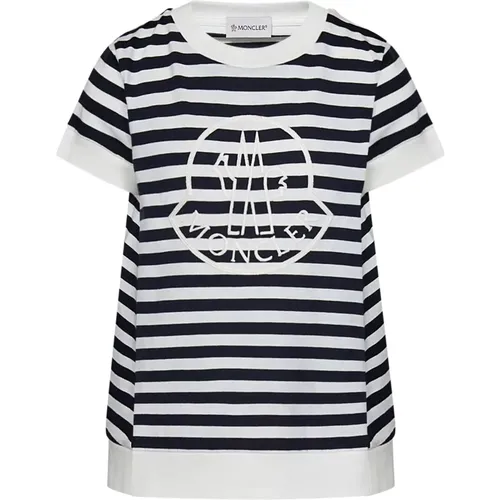 Gestreiftes Logo T-Shirt für Mädchen,Gestreiftes T-Shirt Weiß/Schwarz - Moncler - Modalova