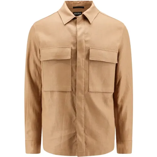 Linen Shirt with Pointed Collar , male, Sizes: L, M - Ermenegildo Zegna - Modalova