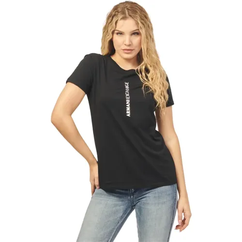 Schwarzes Baumwoll-Pima-Slim-Fit-T-Shirt , Damen, Größe: XS - Armani Exchange - Modalova