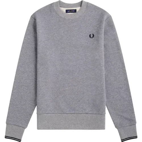 Sweatshirts, male, , Size: 2XL Cotton crewneck sweatshirt with ribbed cuffs - Fred Perry - Modalova