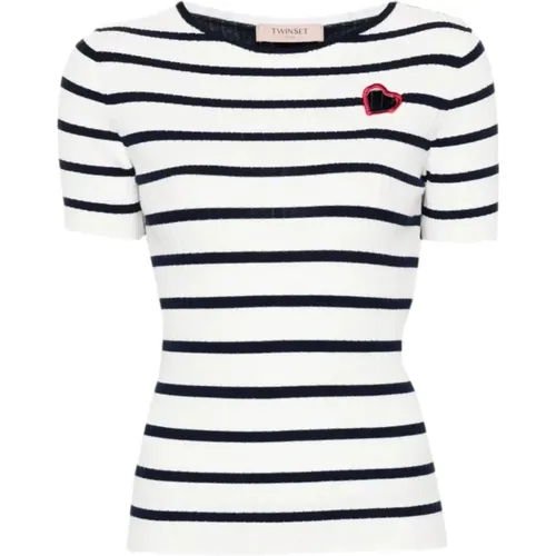 Blue Striped Sweatshirt , female, Sizes: S, M - Twinset - Modalova