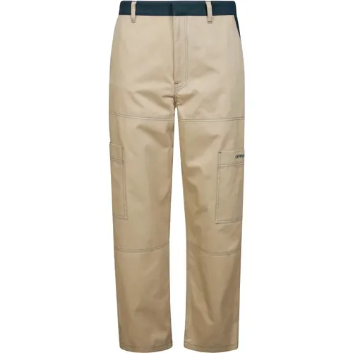 Straight Trousers, male, , Size: S Straight Cargo Stitched Pants - Off White - Modalova