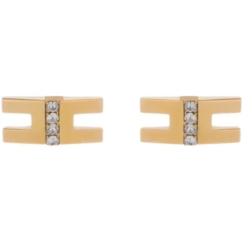 Minimalist and Modern Gold Earrings with Parallel Shape and Central Bar , female, Sizes: ONE SIZE - Elisabetta Franchi - Modalova