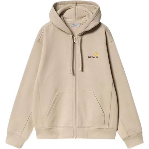 Zip-throughs, male, , Size: L American Script Hooded Zip Sweatshirt - Carhartt WIP - Modalova