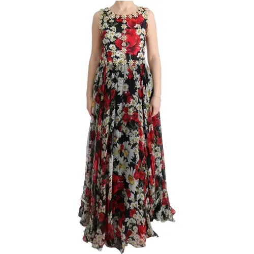 Blumiges Kristall Lang Maxi Kleid - Dolce & Gabbana - Modalova