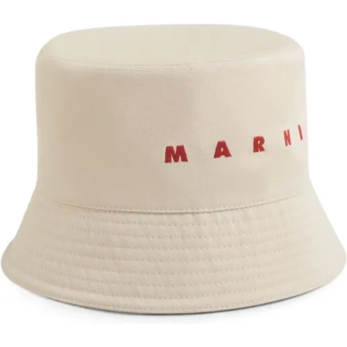 Hats, male, , Size: M Embroidered Bucket Hat in Light Beige - Marni - Modalova