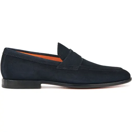 Loafers, male, , Size: 11 1/2 US Suede Slip-On Shoes - Santoni - Modalova