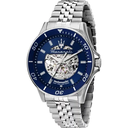 Sfida Automatik Uhr (Silber/Blau) Herren , Herren, Größe: ONE Size - Maserati - Modalova