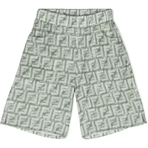 Grün/Weiße Leinen-Shorts mit FF-Logo-Druck - Fendi - Modalova