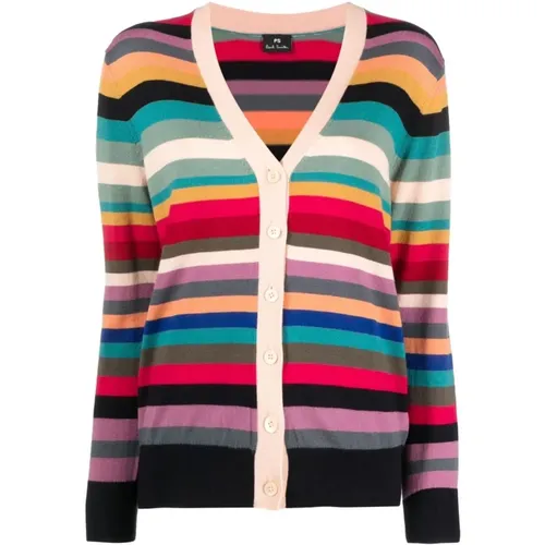 Cardigans, female, , Size: L Swirl Stripe Wool Cardigan - PS By Paul Smith - Modalova