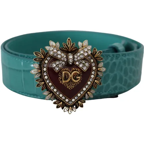 Blaues Leder Gold Heart Buckle Gürtel - Dolce & Gabbana - Modalova