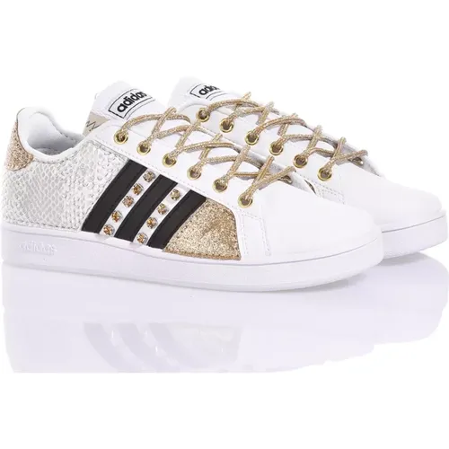 Handmade Champagne Gold Sneakers , female, Sizes: 2 UK - Adidas - Modalova