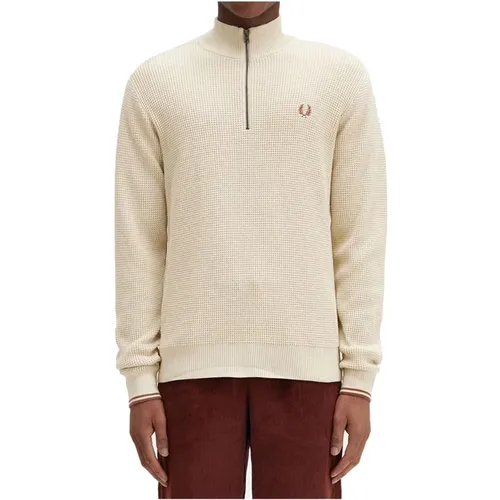 Waffelstrick Half Zip Pullover , Herren, Größe: L - Fred Perry - Modalova