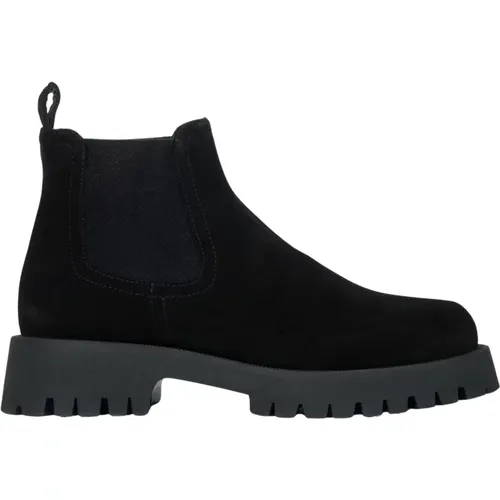 Damen Schwarze Chelsea-Stiefel aus echtem italienischem Velours - Estro - Modalova