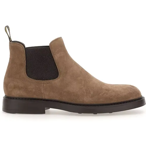 Chelsea Boots, male, , Size: 9 US Suede Boots Light Grey Elastic Detail - Doucal's - Modalova