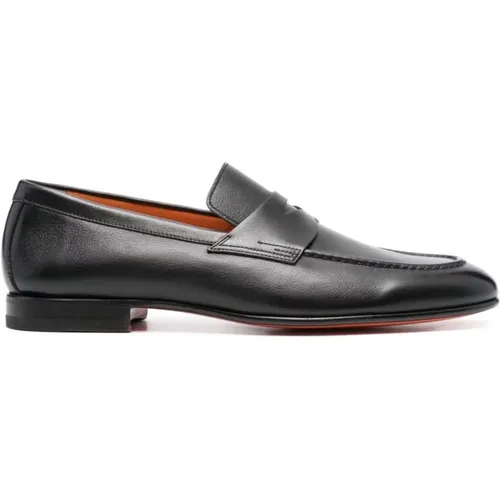 Loafers, male, , Size: 8 US Calf Leather Penny Slot Slip-On - Santoni - Modalova