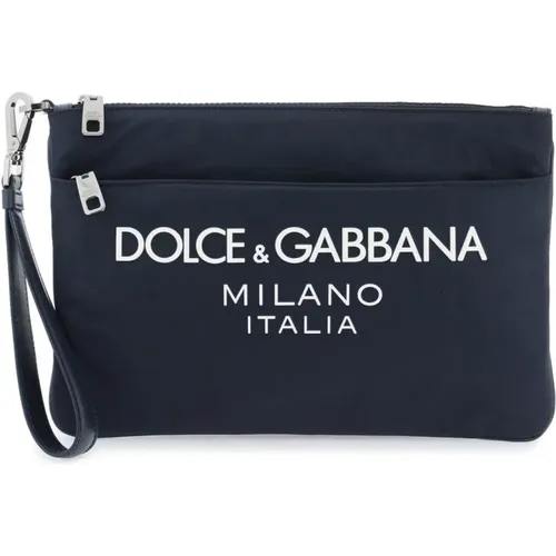 Nylon Pouch with Rubberized Logo , male, Sizes: ONE SIZE - Dolce & Gabbana - Modalova