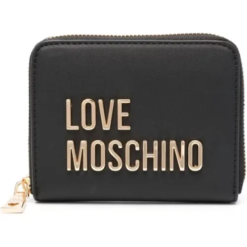 Schwarze Geldbörse mit Logo und Reißverschluss - Love Moschino - Modalova