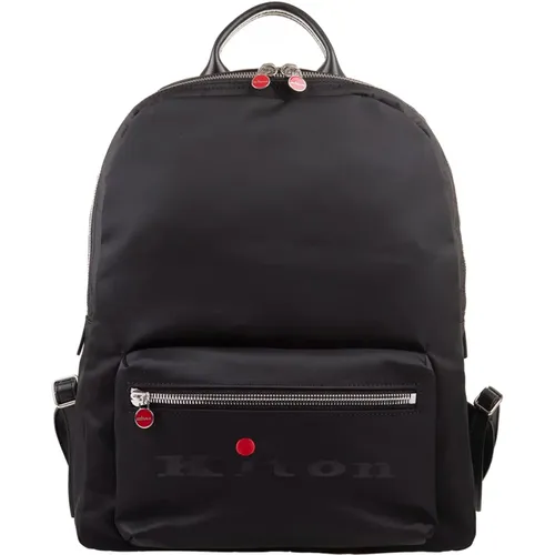 Schwarzer Rucksack aus Nylon und Leder mit Logo-Print - Kiton - Modalova