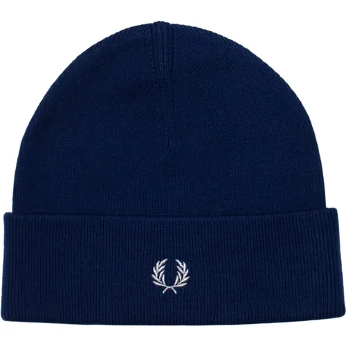 Beanies, male, , Size: ONE SIZE Navy Wool Logo Beanie - Fred Perry - Modalova