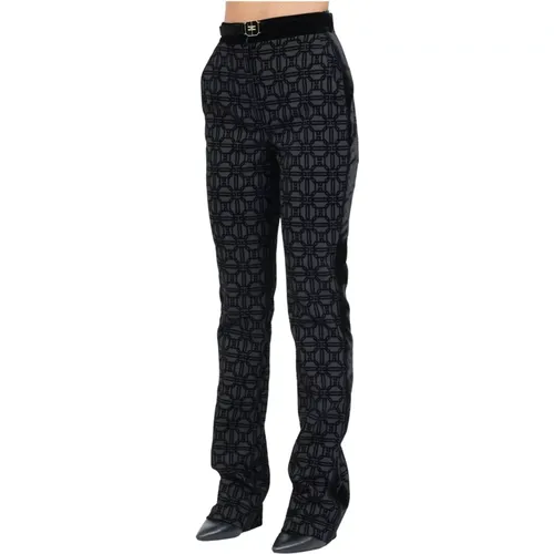 Schwarze Flock Print Samt Hose , Damen, Größe: M - Elisabetta Franchi - Modalova