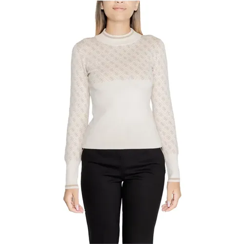 Weiß Bedruckter Strickpullover mit Langen Ärmeln , Damen, Größe: L - Guess - Modalova