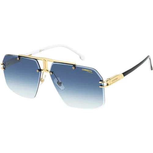 Sunglasses, male, , Size: 63 MM Gold/Dark Blue Shaded Sunglasses - Carrera - Modalova