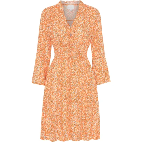 Kurzes Orangenblumenkleid , Damen, Größe: L - American Dreams - Modalova