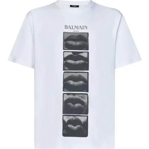 T-Shirts, male, , Size: M T-Shirt with Lips Motif - Balmain - Modalova