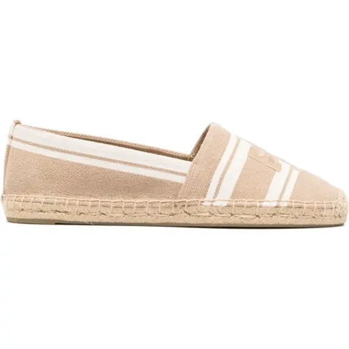 Espadrilles, female, , Size: 7 1/2 US Jacquard Logo Espadrilles in Cammello/Ash White - TORY BURCH - Modalova