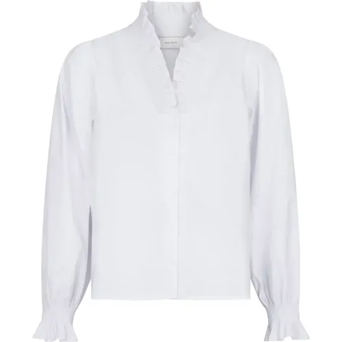 Ruffled Shirt with V-Neck , female, Sizes: XL, XS, L - NEO NOIR - Modalova