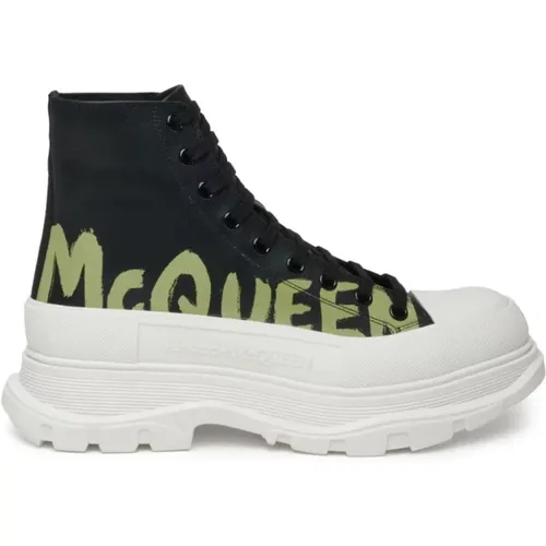 Schwarze Leder Sneakers mit Graffiti-Print , Herren, Größe: 40 1/2 EU - alexander mcqueen - Modalova