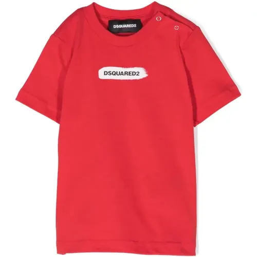 Rotes Baumwoll-Logo-Print-T-Shirt - Dsquared2 - Modalova