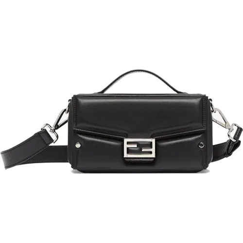 Schwarze Leder-Crossbody-Tasche mit FF-Verschluss - Fendi - Modalova