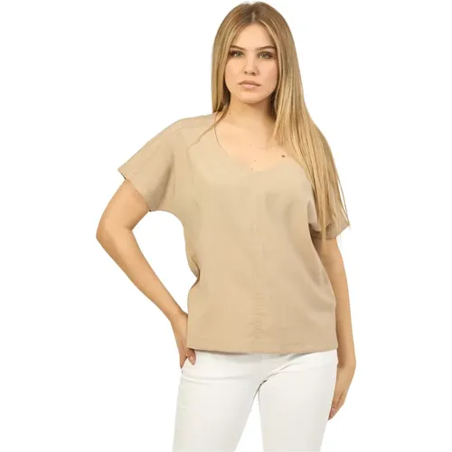 Sand T-shirt with wide neckline , female, Sizes: S - Suns - Modalova