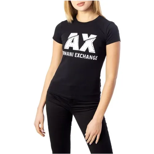 Kurzarm Baumwollmischung T-Shirt , Damen, Größe: 2XS - Armani Exchange - Modalova