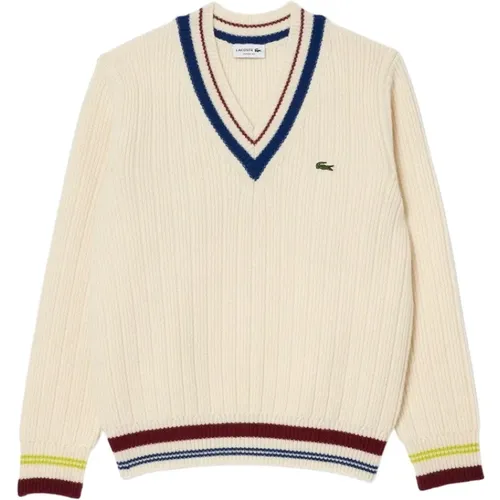 V-neck Knitwear, male, , Size: L Iconic Tennis-Inspired Knit Sweater - Lacoste - Modalova