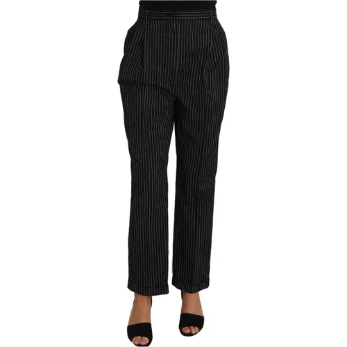 Schwarze Pin Gestreifte Gekürzte Anzughose , Damen, Größe: L - Dolce & Gabbana - Modalova