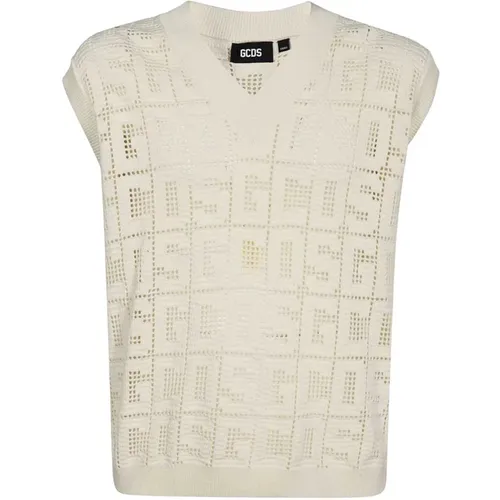 V-neck Knitwear, male, , Size: S Ribbed Knitted Vest in Cotton Acrylic - Gcds - Modalova