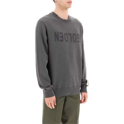 Verwaschenes Reverse Logo Crewneck Sweatshirt , Herren, Größe: XL - Golden Goose - Modalova