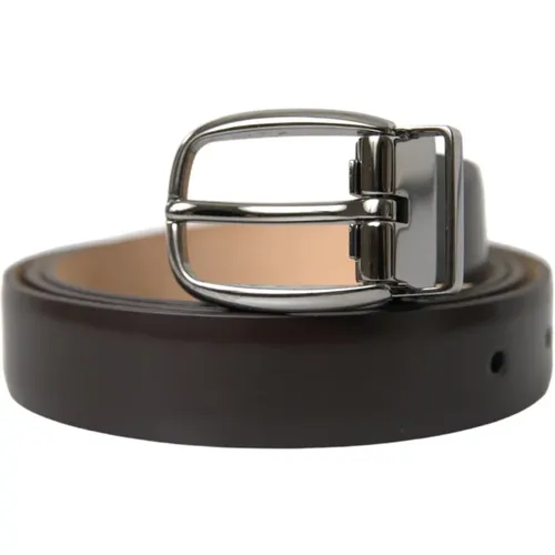 Belts, male, , Size: 110 CM Dark Brown Leather Silver Metal Buckle Belt - Dolce & Gabbana - Modalova