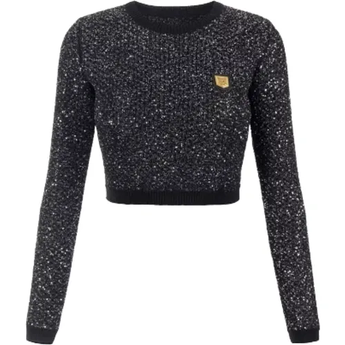 Schwarzer Paillettenfaden Cropped Sweater , Damen, Größe: XS - Elisabetta Franchi - Modalova