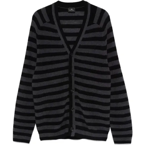 Cardigans, male, , Size: L Striped Wool Cardigan Aw24 - PS By Paul Smith - Modalova