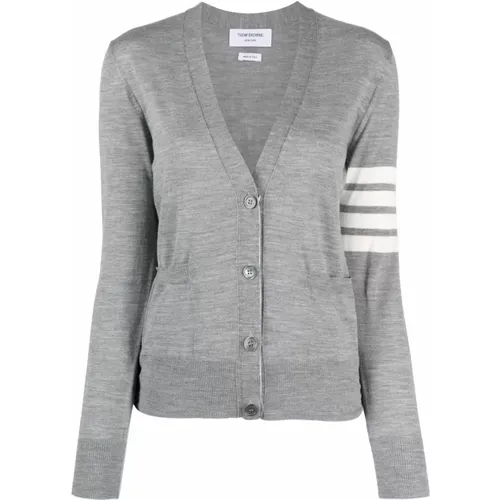 Grey 4-Bar Wool Cardigan Sweater , female, Sizes: 2XS - Thom Browne - Modalova