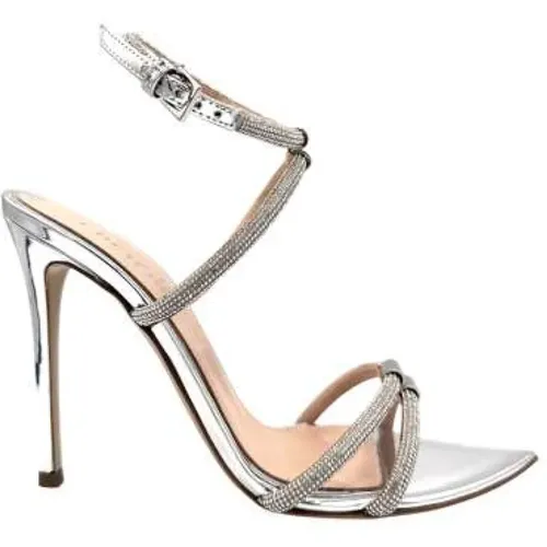 High Heel Sandals, female, , Size: 6 US Silver Mirror Sandal with Crystal Embellishments - Ninalilou - Modalova