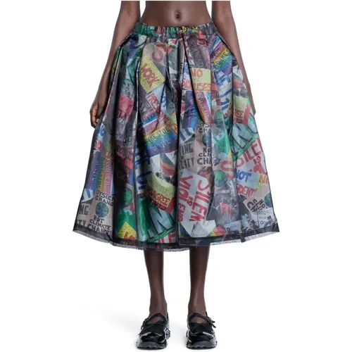 Midi Skirts, female, , Size: XS Graphic Print Pleated Skirt - Comme des Garçons - Modalova