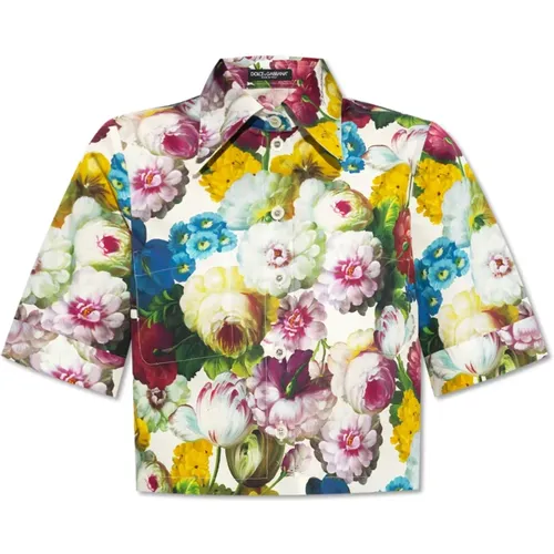 Crop-Top mit Blumenmuster , Damen, Größe: M - Dolce & Gabbana - Modalova
