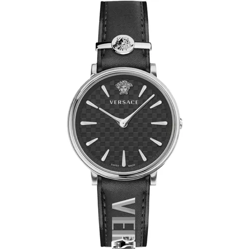 Watches, female, , Size: ONE SIZE V-Circle Women's Watch Black Leather - Versace - Modalova