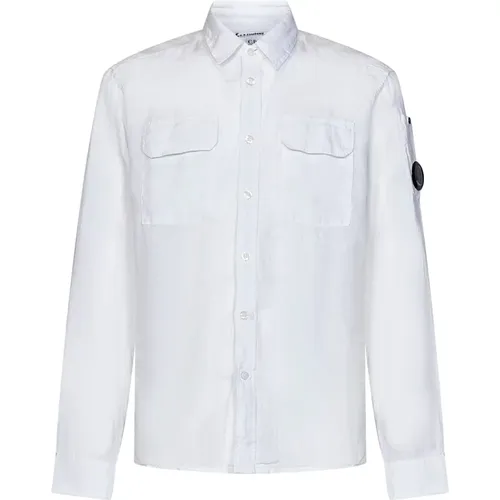 Weißes Leinenhemd mit Klappentaschen , Herren, Größe: L - C.P. Company - Modalova